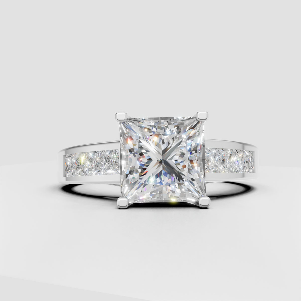 Luxury princess diamond engagement ring with channel set accents