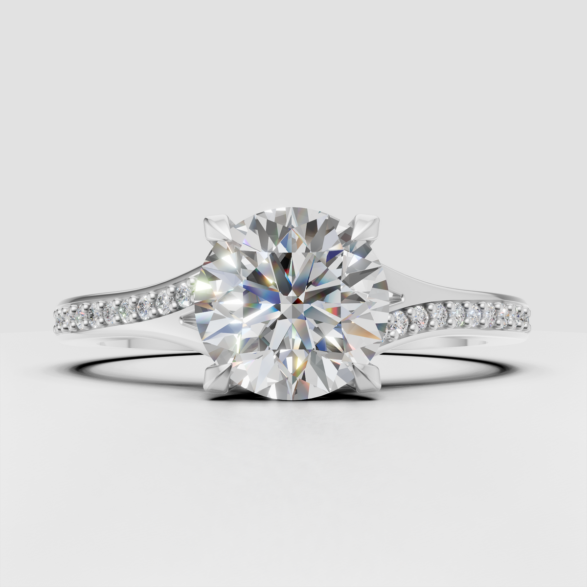 Luxury round diamond ring with yellow gold pavé band
