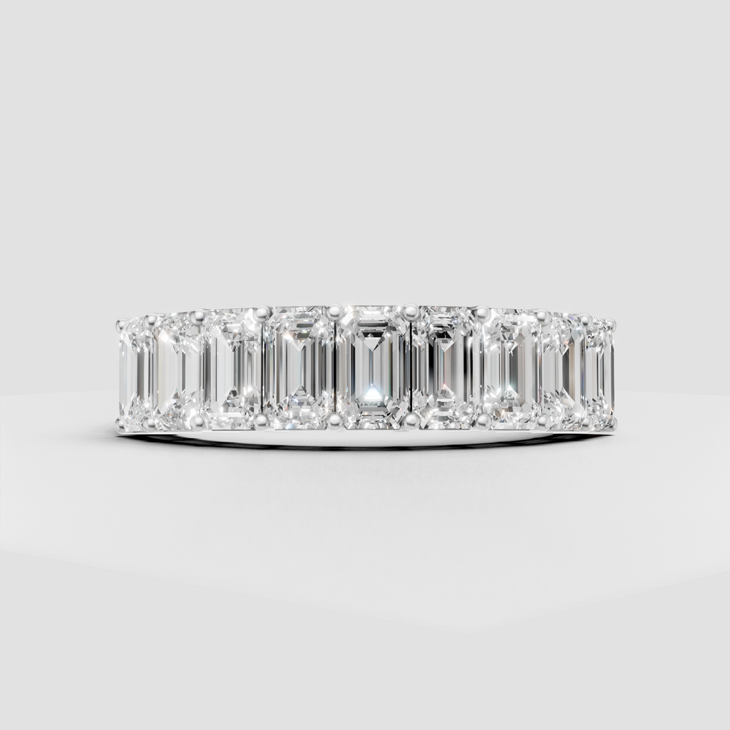 Emerald cut eternity wedding band with brilliant gemstones