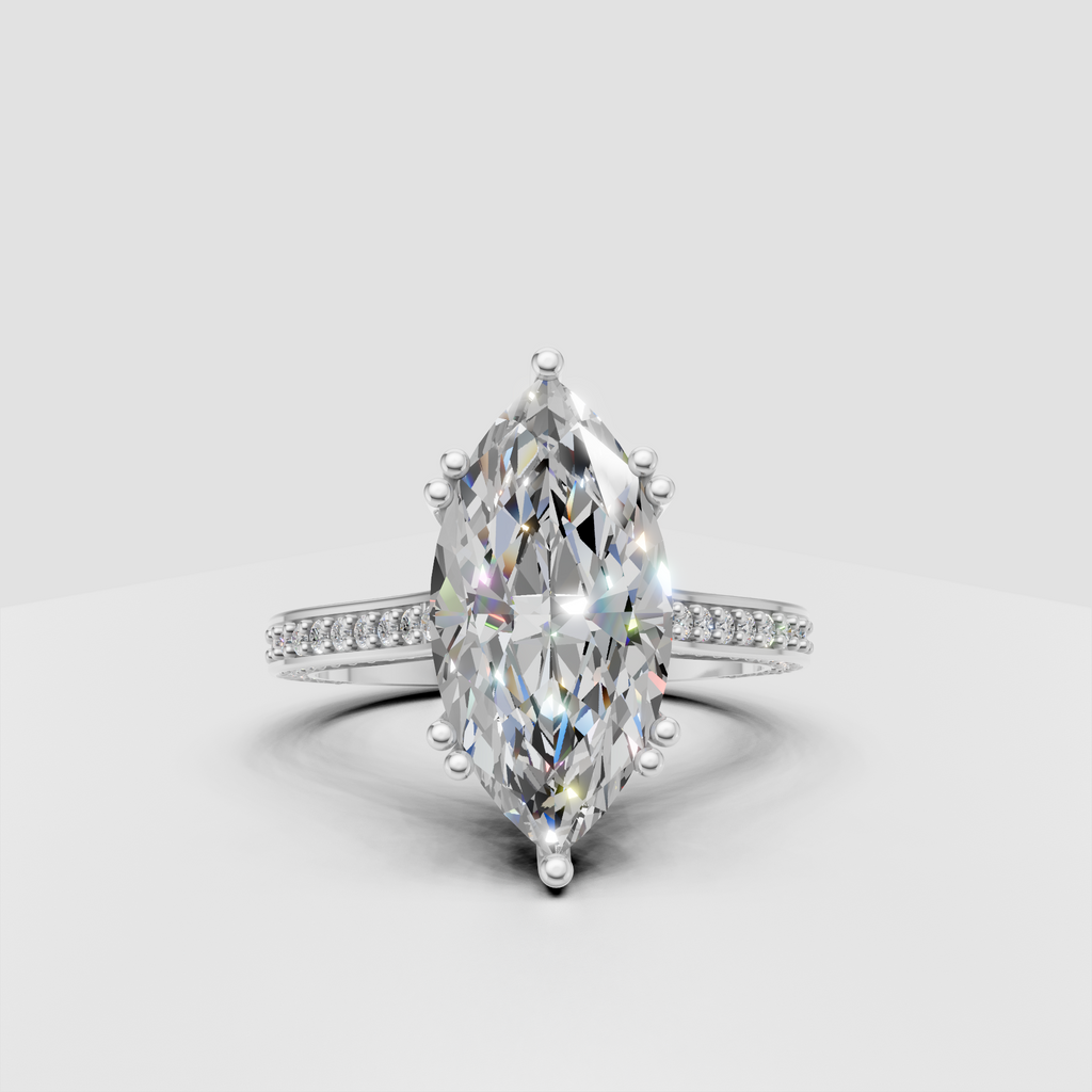 Yellow gold marquise Diamond ring with elevated cathedral gallery