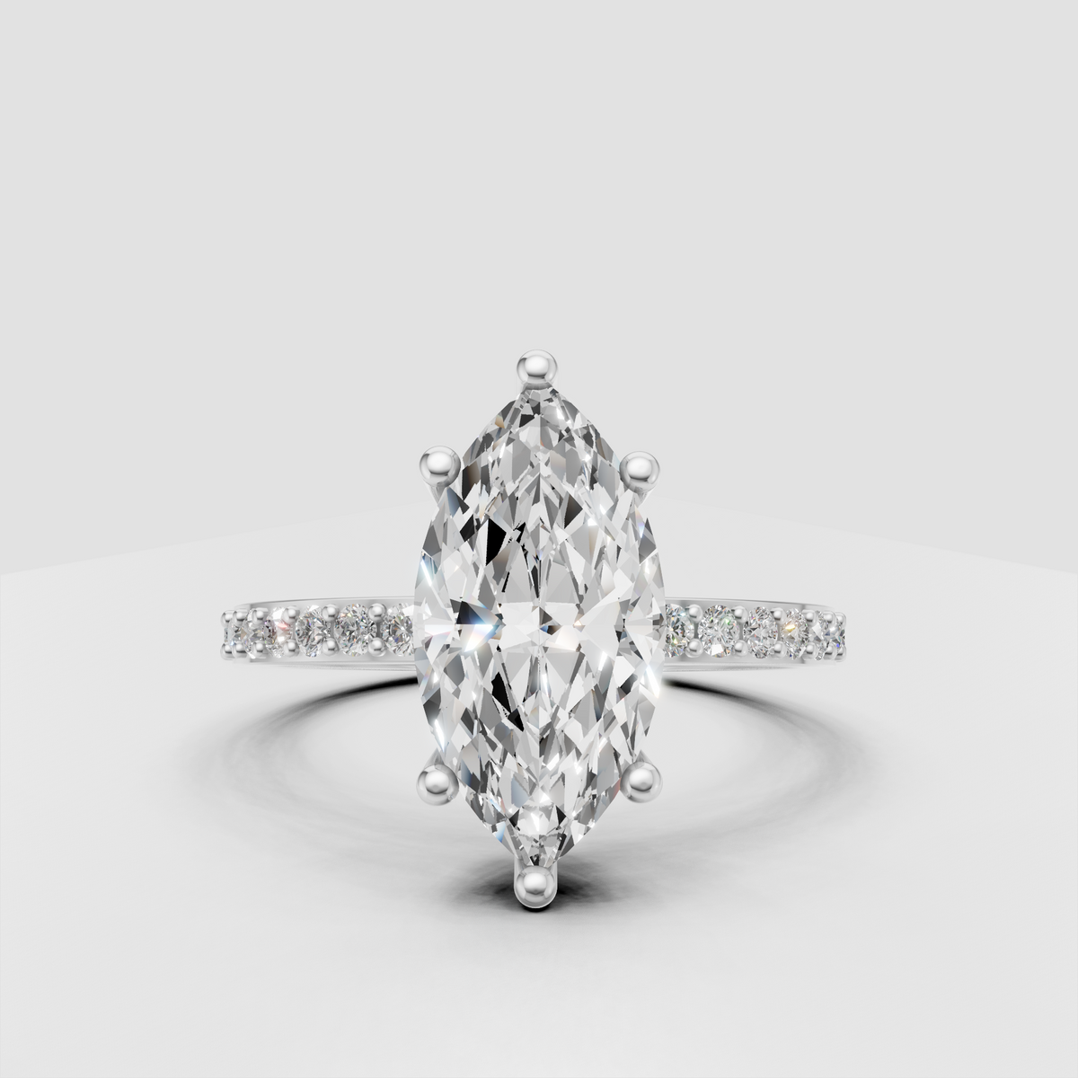 Elegant marquise diamond engagement ring in polished yellow gold