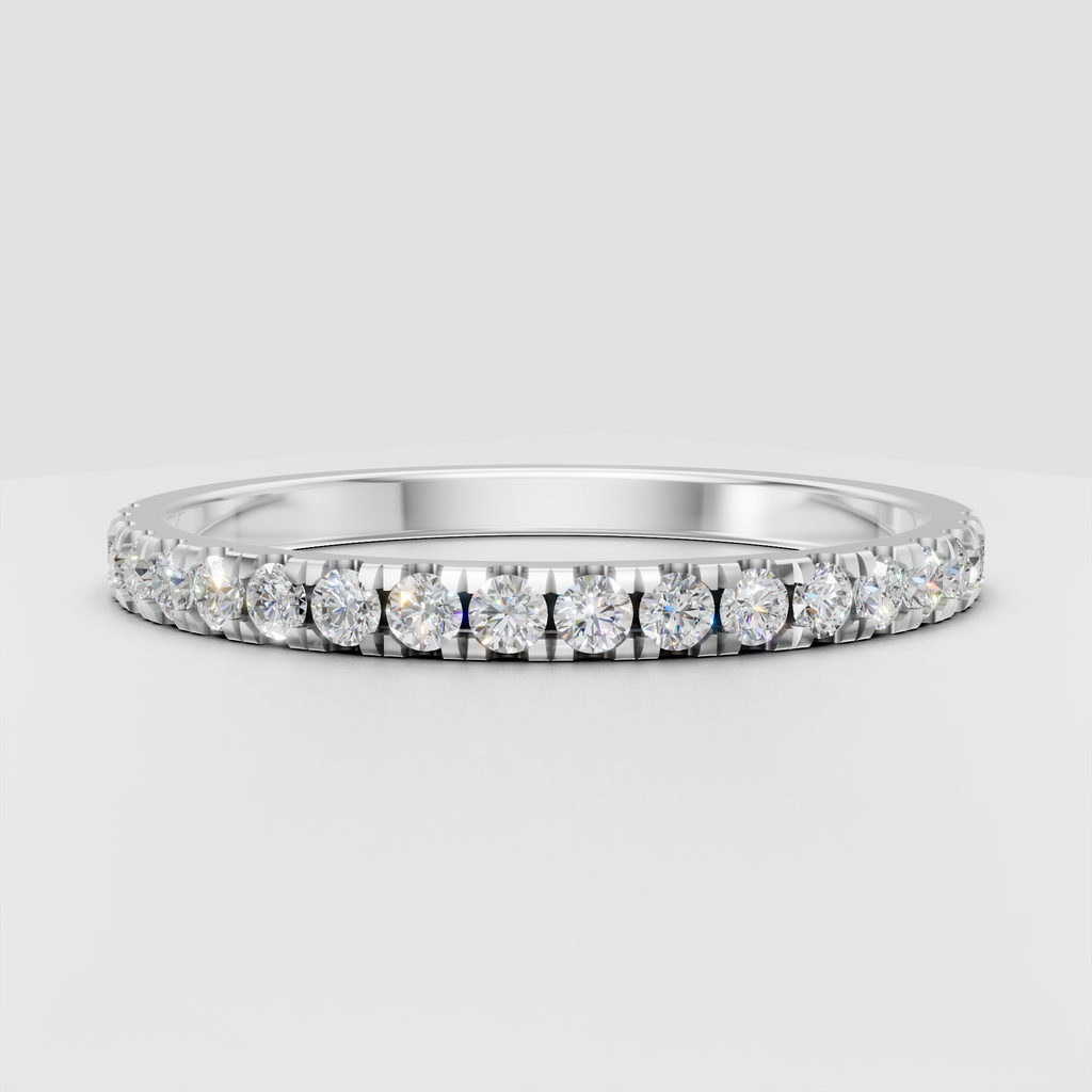 Classic round cut diamond wedding band with polished gold band