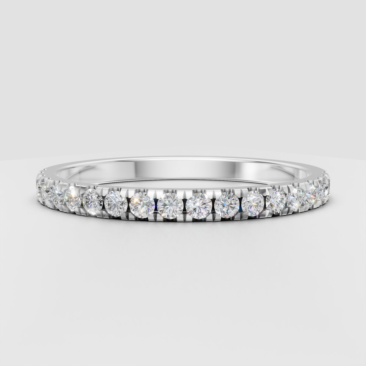 Classic round cut diamond wedding band with polished gold band