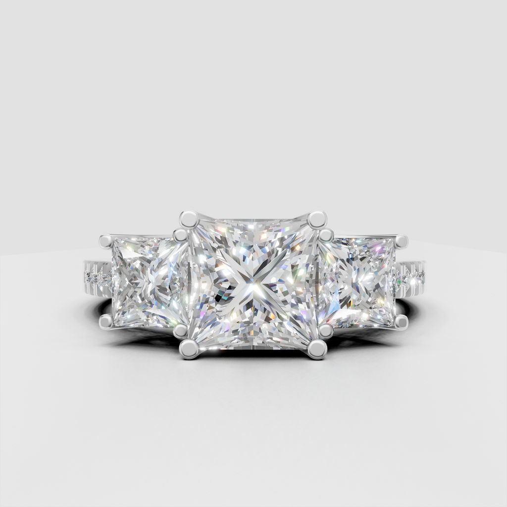 Princess cut center diamond with princess side stones ring