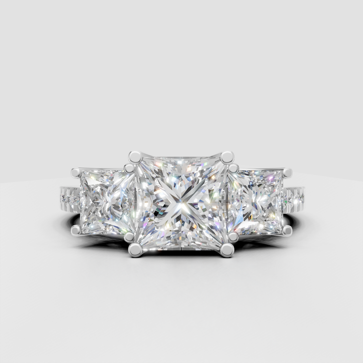 Princess cut center diamond with princess side stones ring
