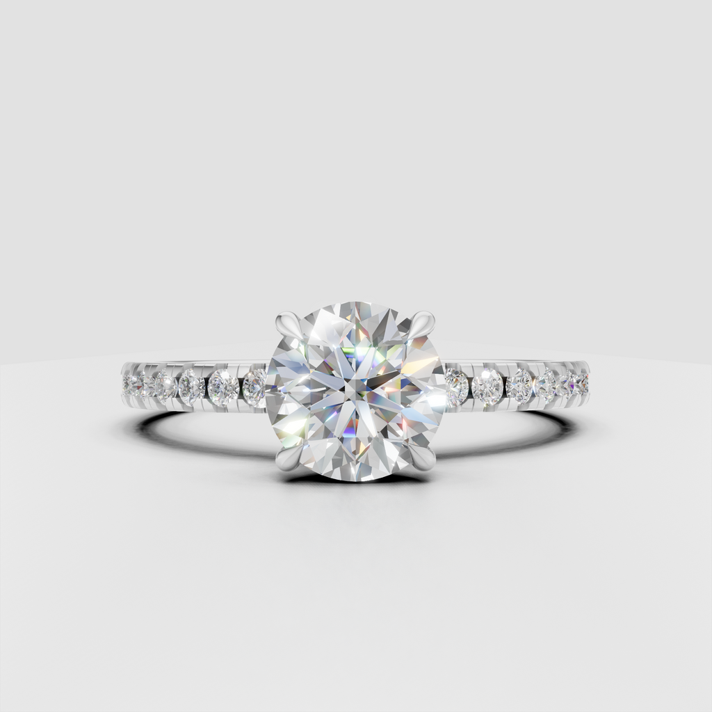 Round diamond wedding band with half eternity pave setting