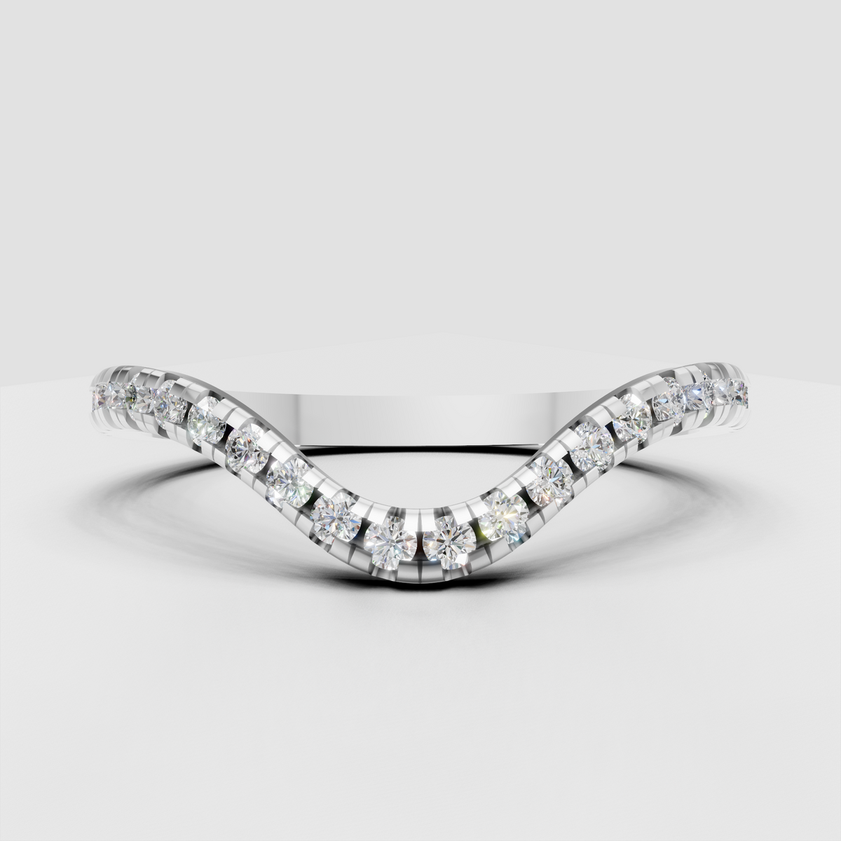 Curved shape Round Diamond Half Eternity Wedding Stackable Band
