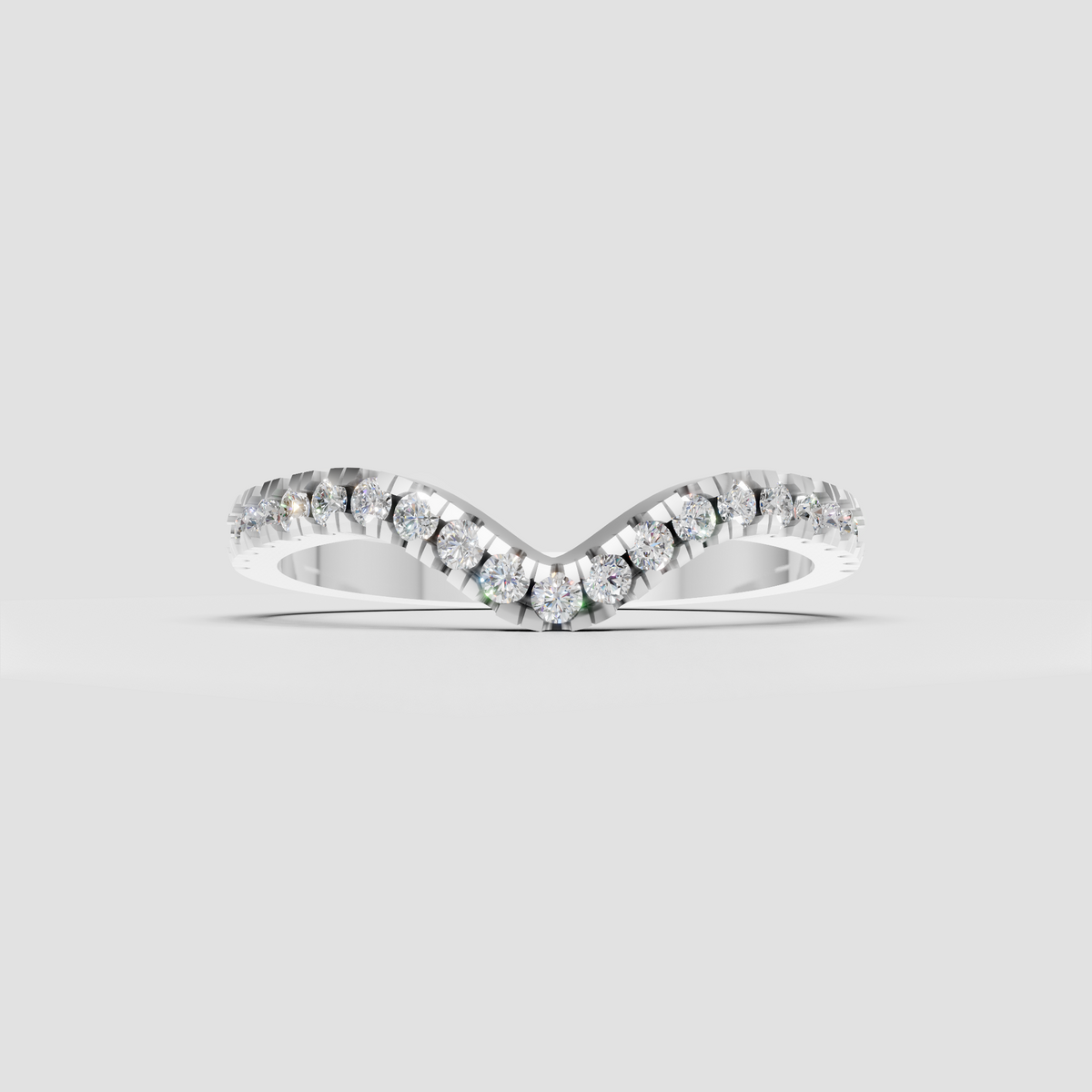 Polished yellow gold contour wedding band with shared prong diamonds