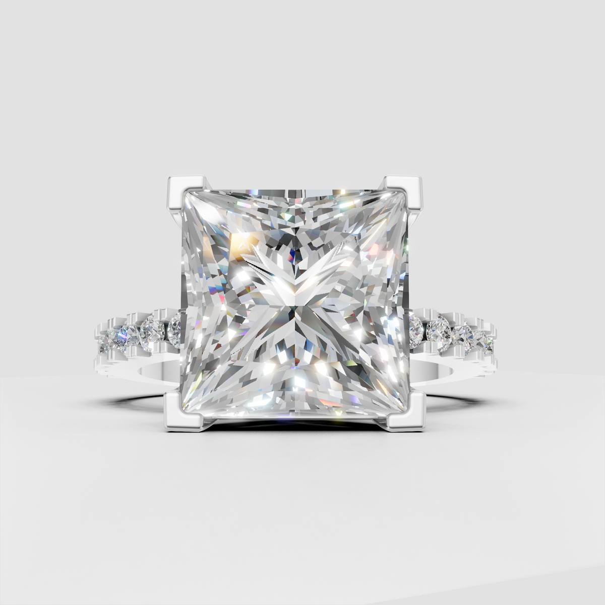 Luxury princess cut diamond ring with delicate pave band
