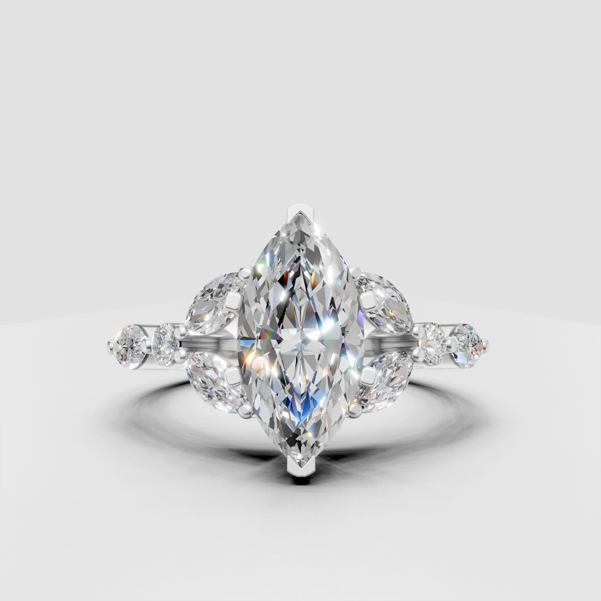 Marquise engagement ring with round and marquise diamonds