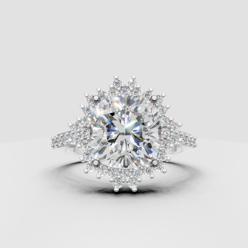 Luxury cushion cut diamond engagement ring with cathedral band