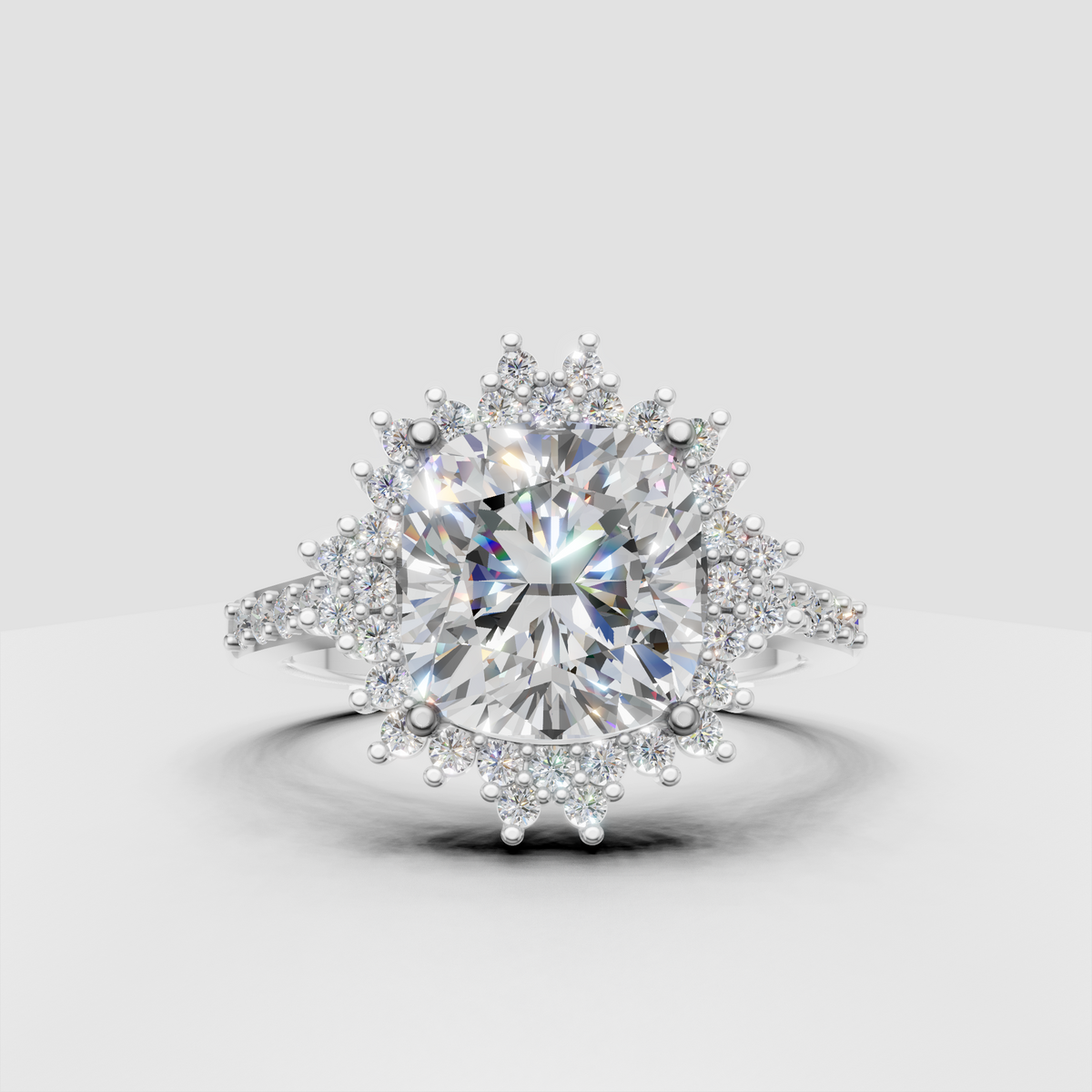 Luxury cushion cut diamond engagement ring with cathedral band