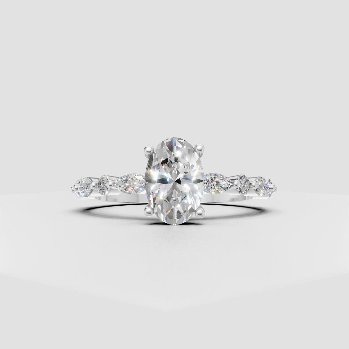 Oval cut engagement ring with diamond accented shoulders