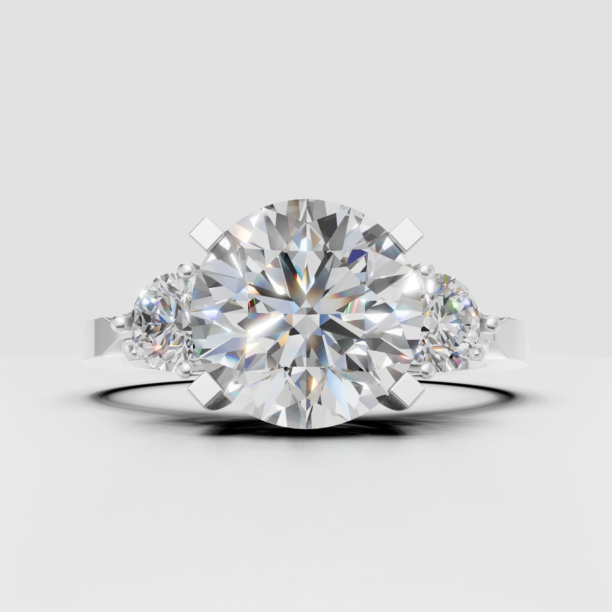Modern round diamond engagement ring with architectural setting
