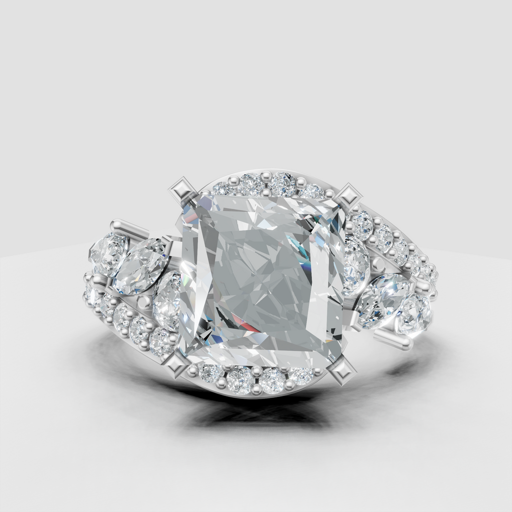Princess diamond engagement ring with pear-shaped side accents