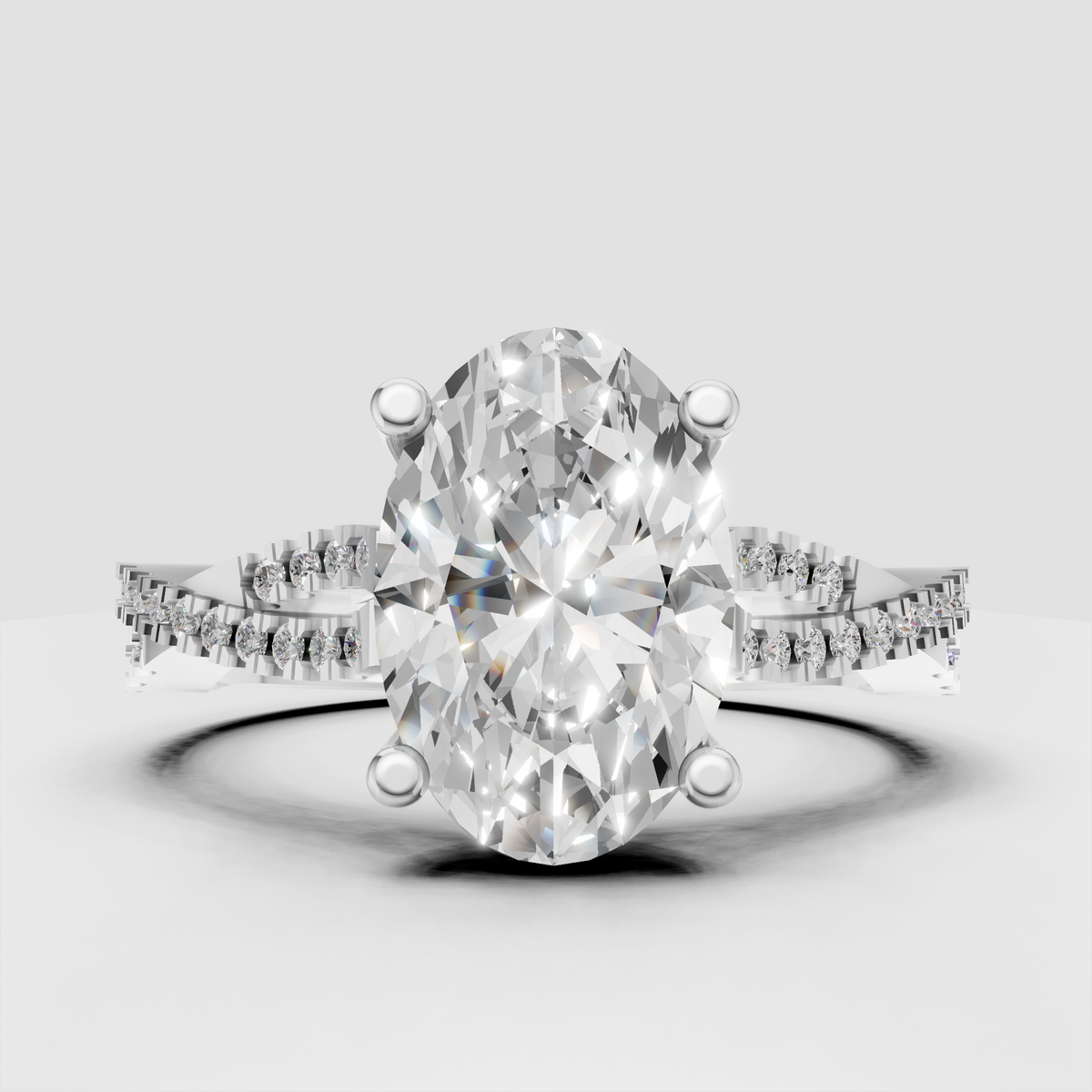 Elegant oval Diamond engagement ring with pavé split shank