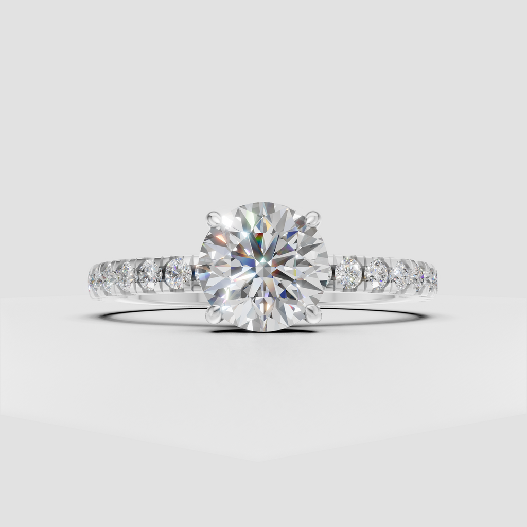 Classic round diamond engagement ring with sparkling pavé band