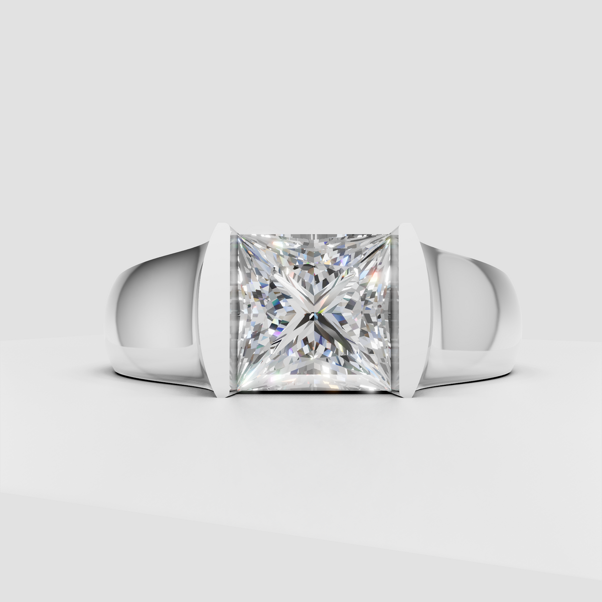Modern princess cut diamond engagement ring with bold band