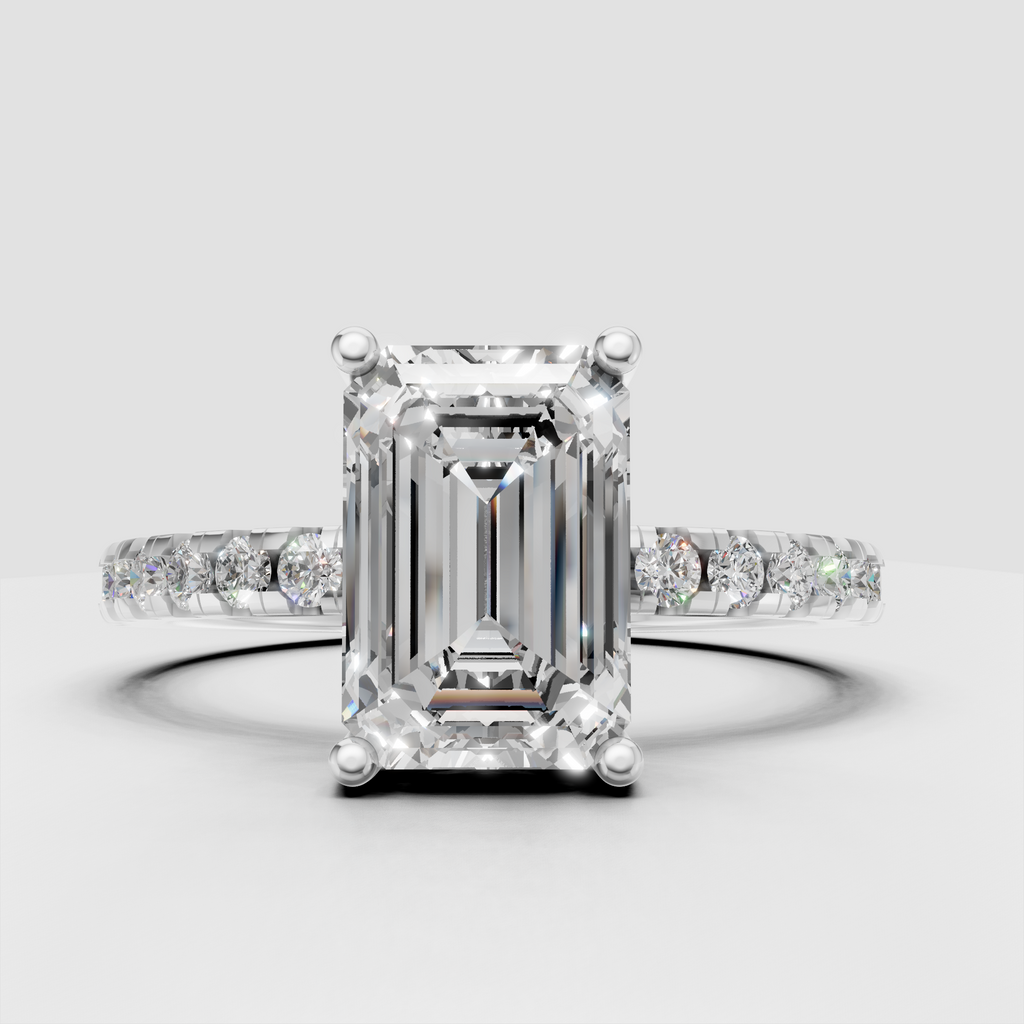Elegant emerald cut engagement ring in polished yellow gold