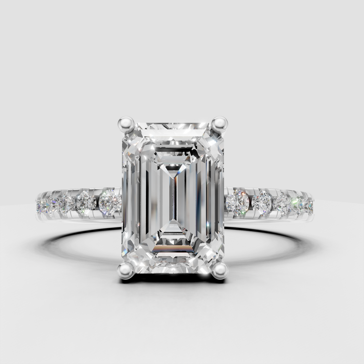 Elegant emerald cut engagement ring in polished yellow gold
