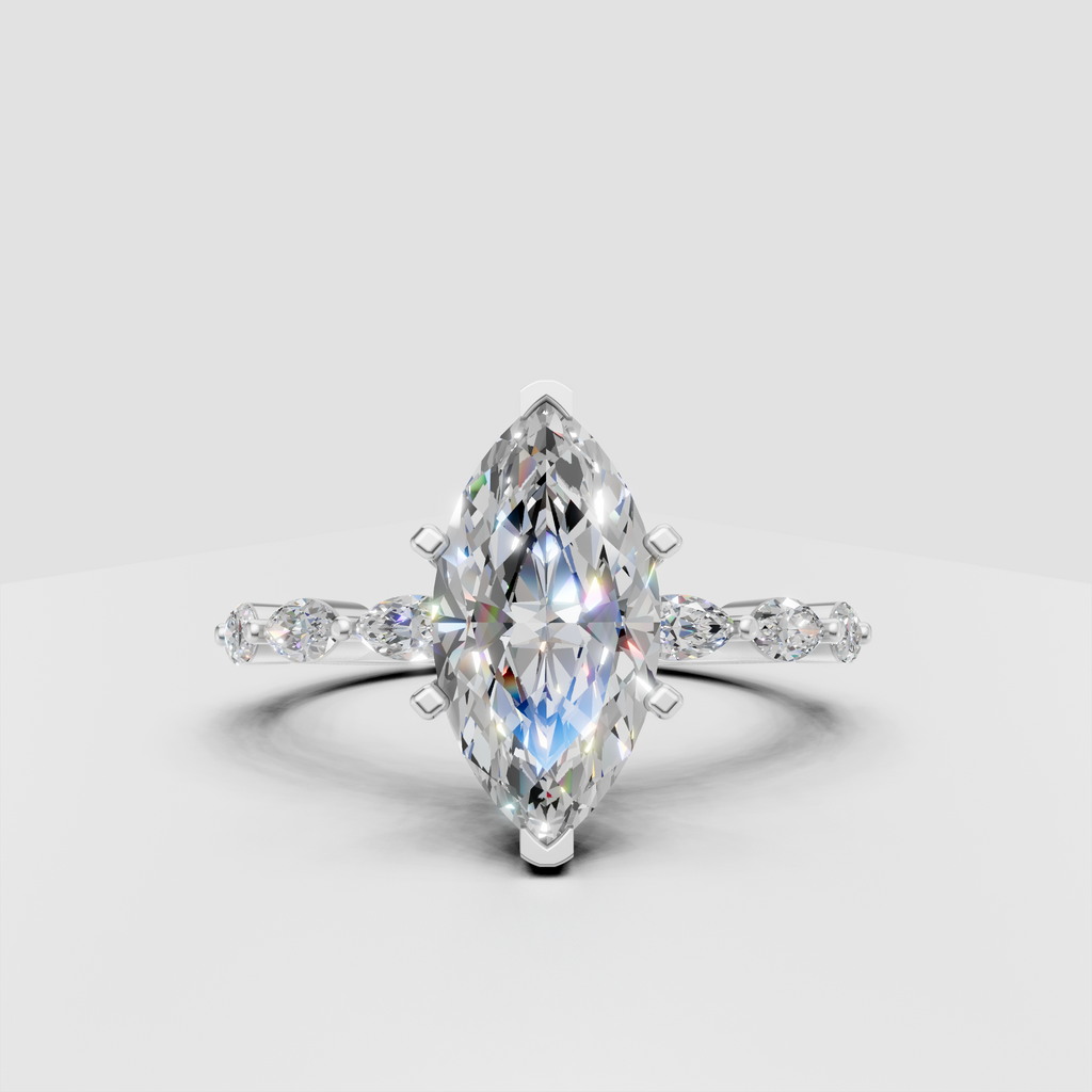 Elegant marquise diamond engagement ring with side stones