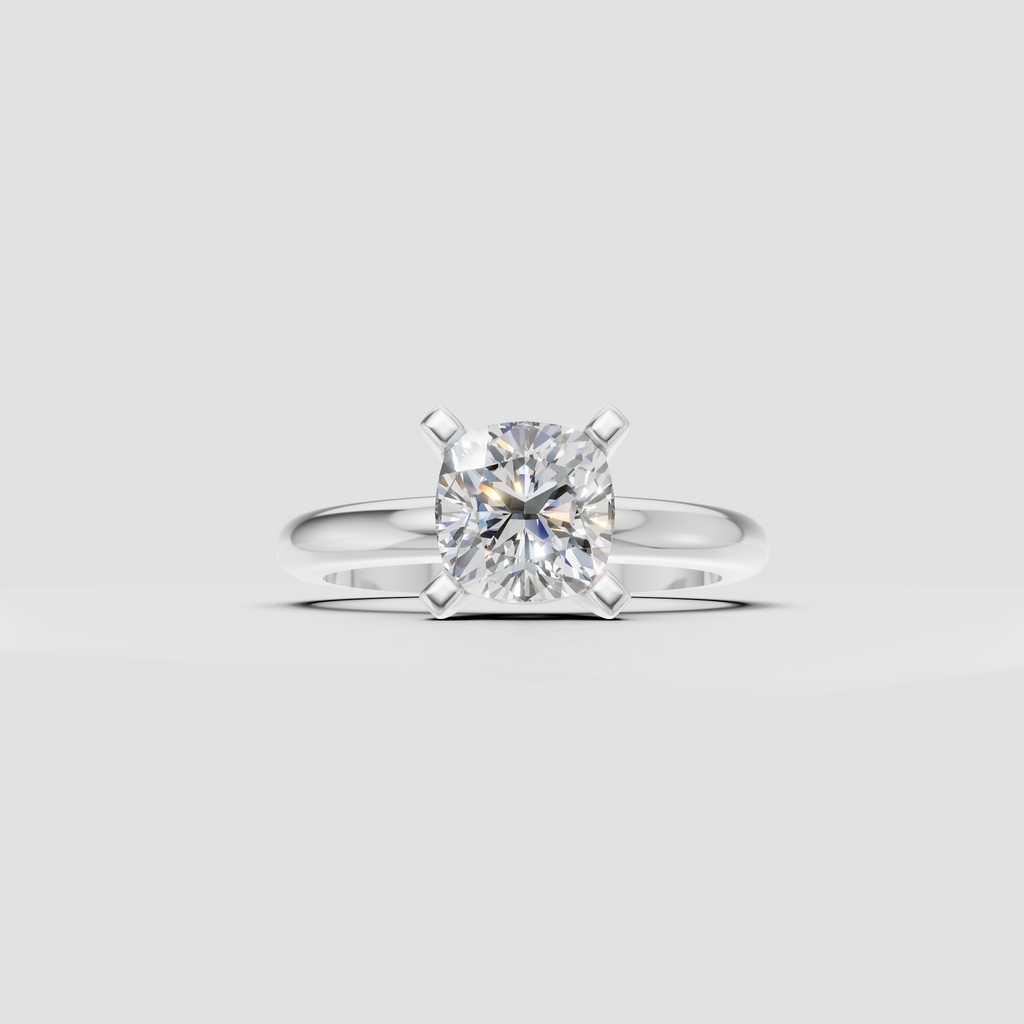 Elegant cushion cut diamond solitaire engagement ring