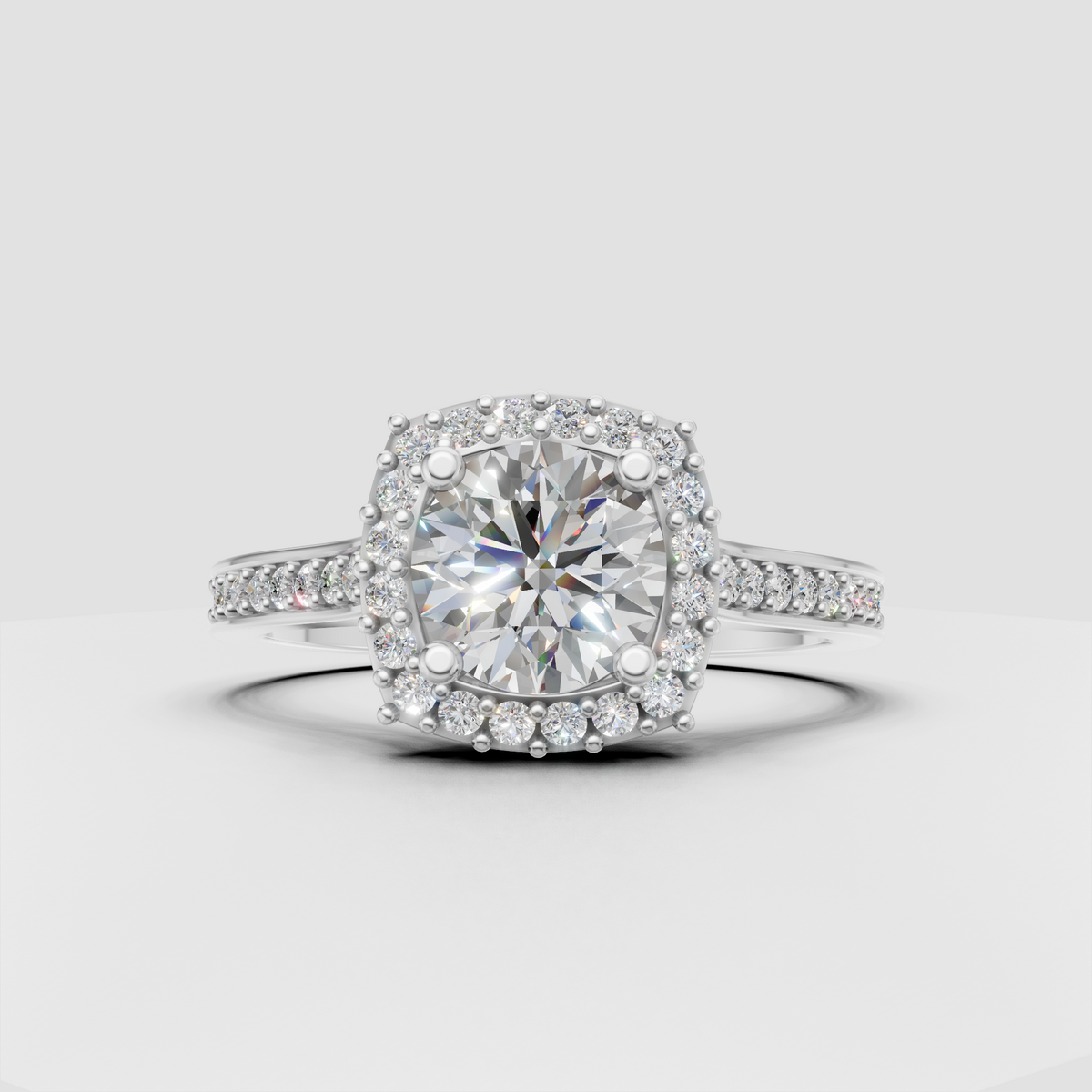 Round center diamond ring surrounded by a brilliant halo