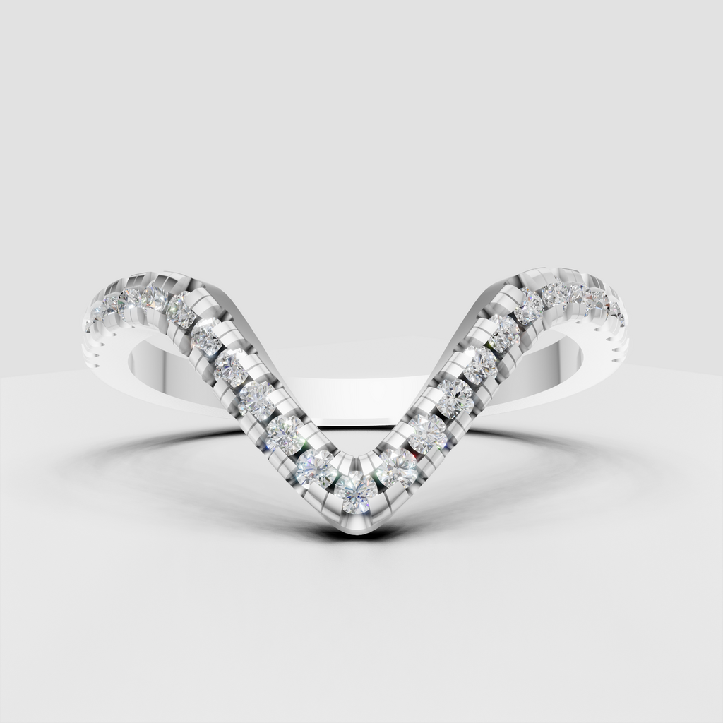 V-shaped diamond band featuring a continuous row of round diamonds