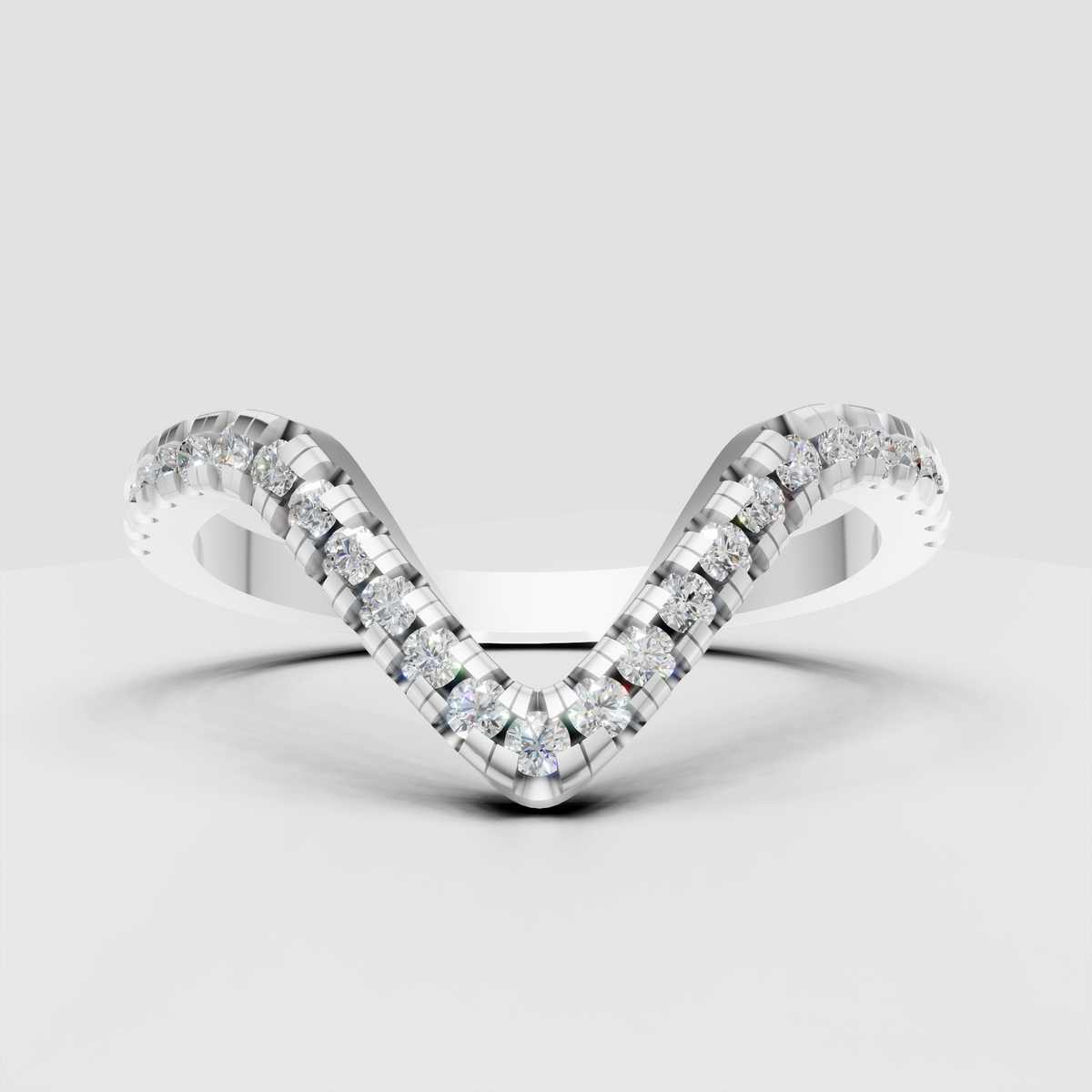 V-shaped diamond band featuring a continuous row of round diamonds