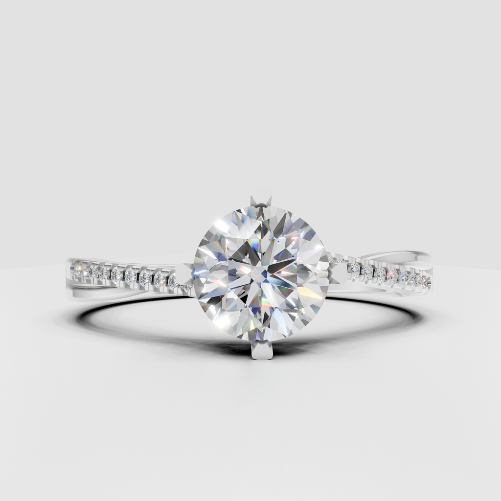 Round Diamond solitaire-style ring with sparkling pave shoulders