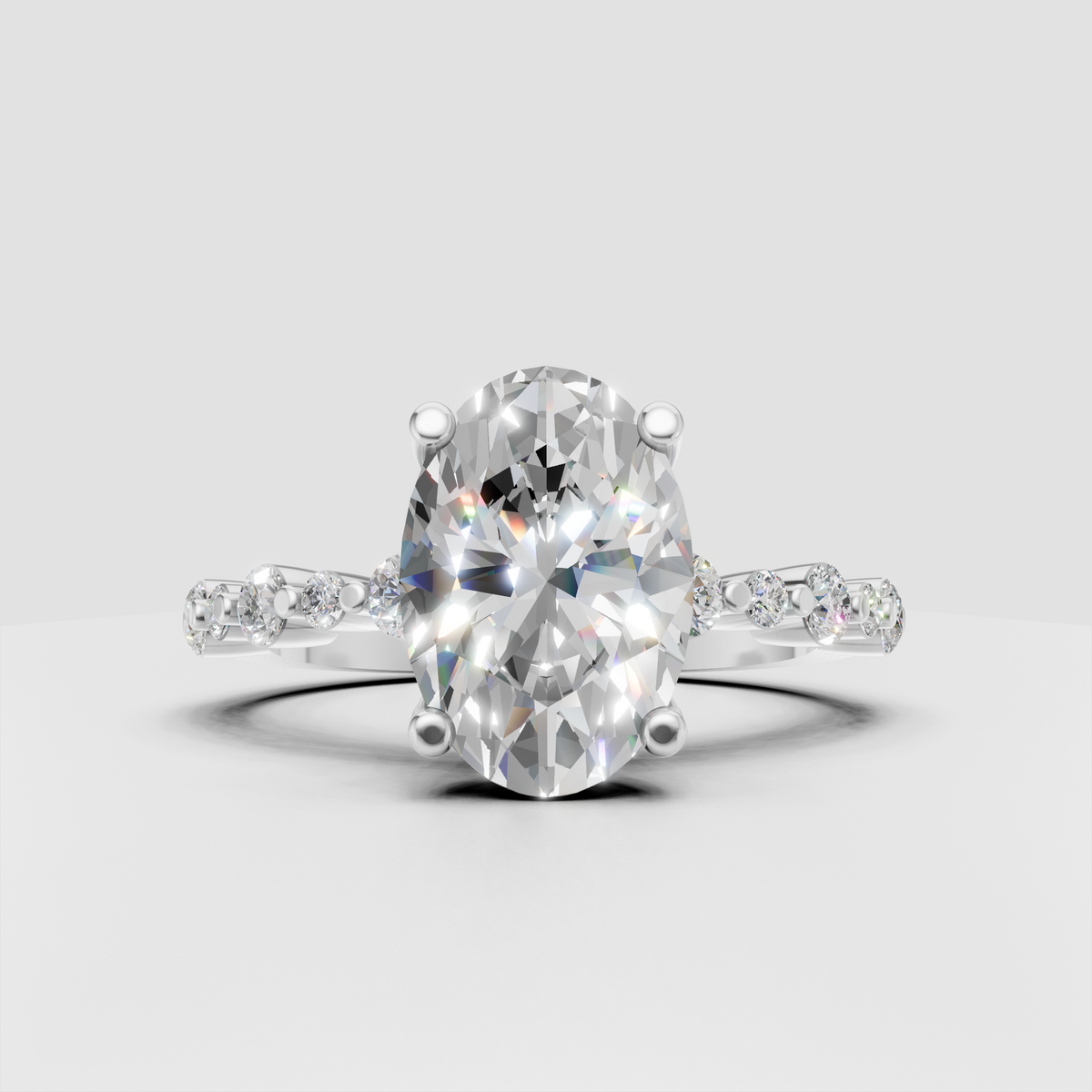 Elegant oval diamond ring with round accent diamonds