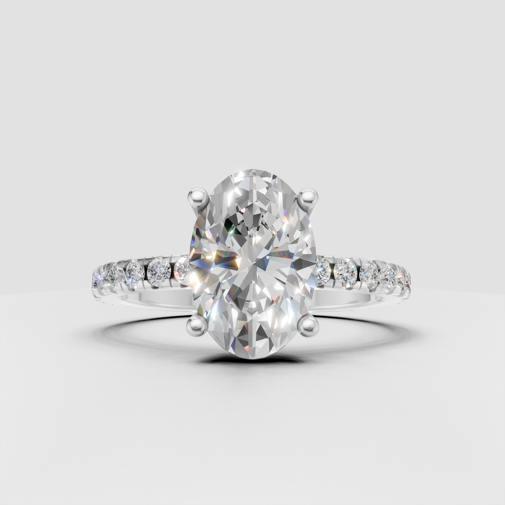 Oval Diamond Pave Band Solitaire Engagement Ring