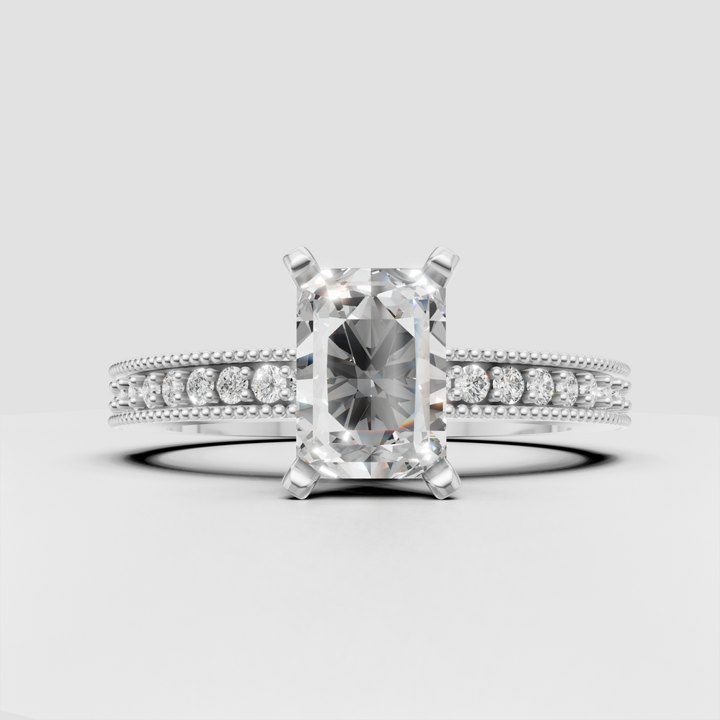 Vintage-inspired radiant cut diamond engagement ring in polished yellow gold