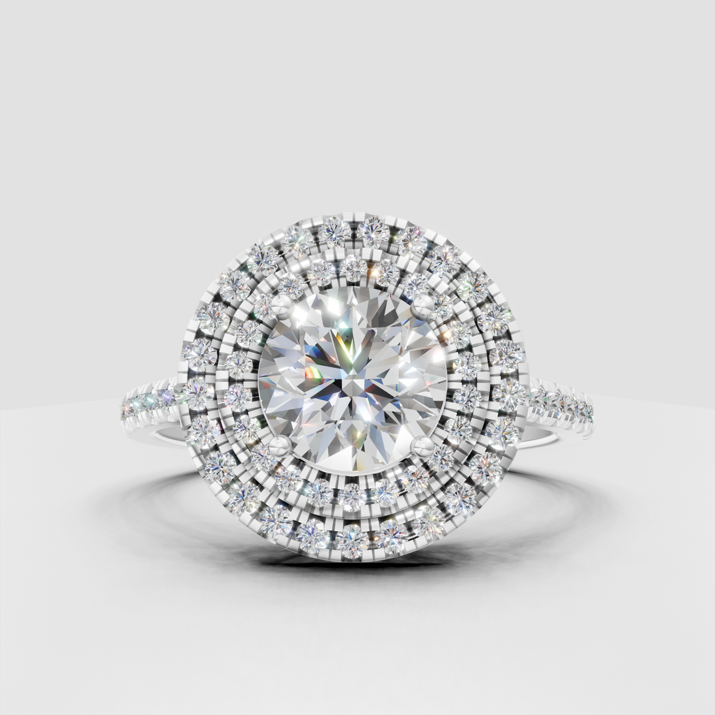 Round diamond ring with floral openwork beneath the setting