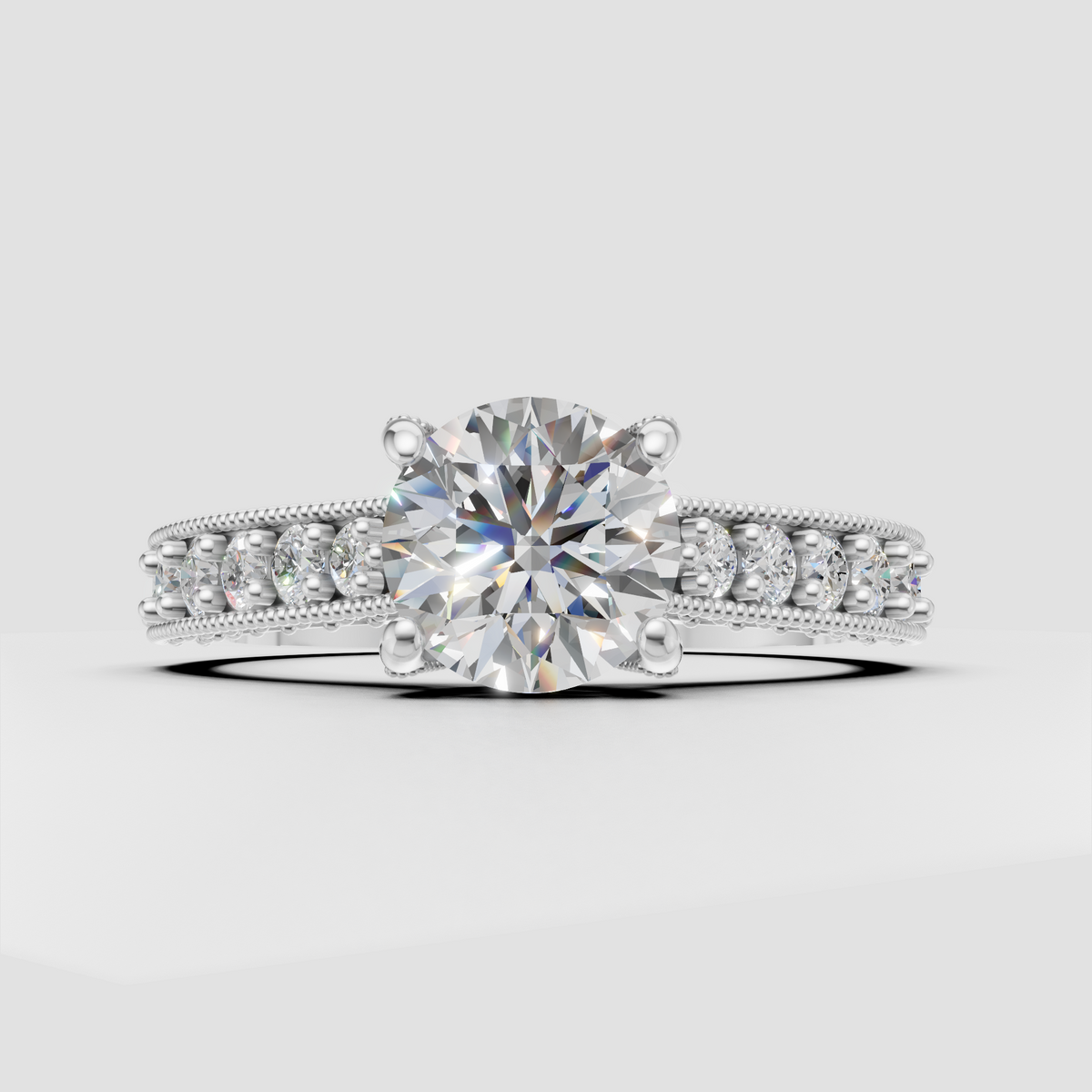 Vintage inspired round cut diamond ring in yellow gold