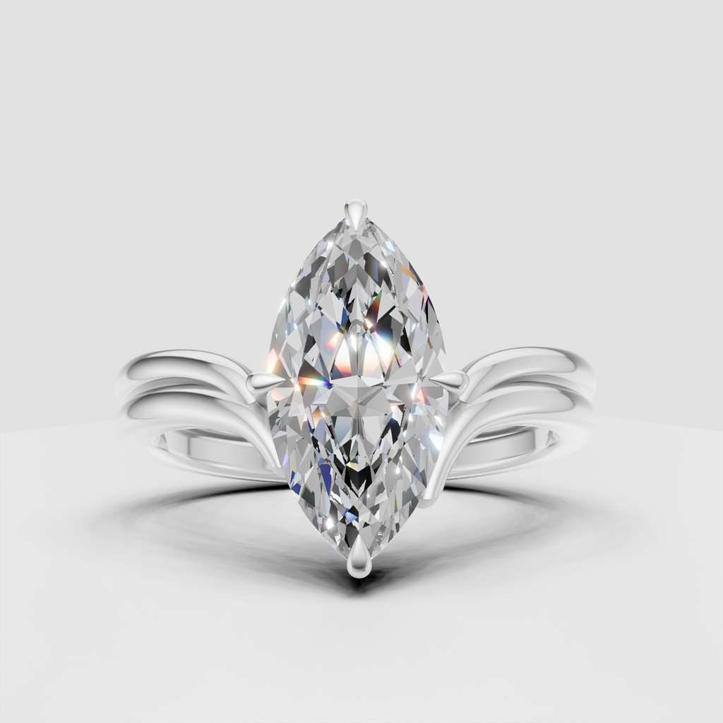 Luxury marquise diamond engagement ring in polished yellow gold