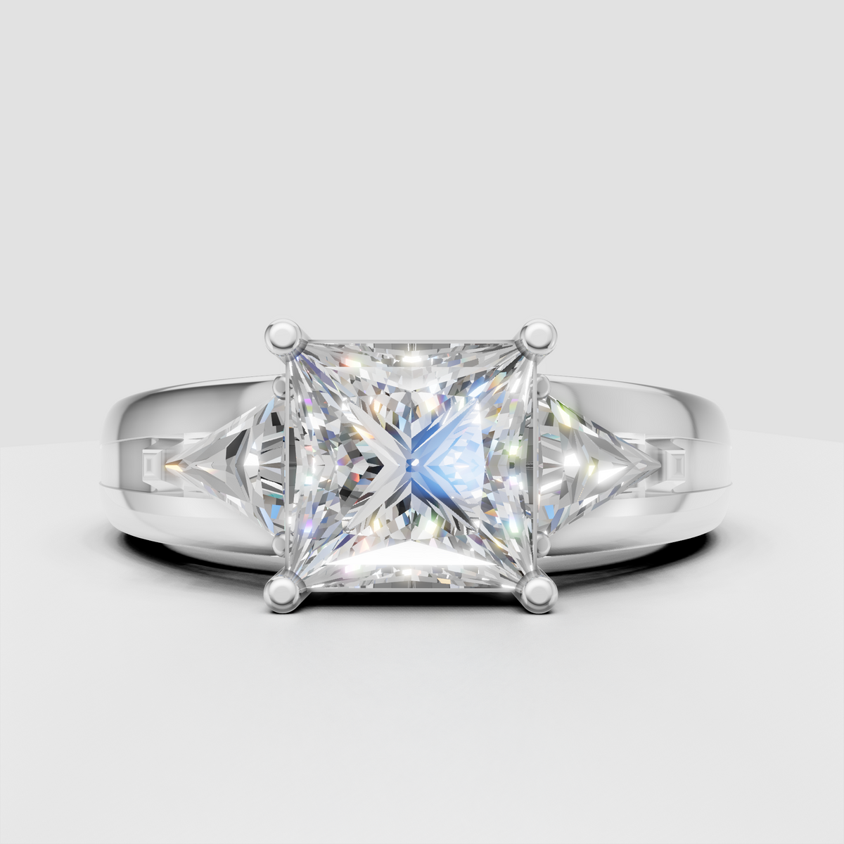 Yellow gold three stone diamond engagement ring with sculpted shoulders