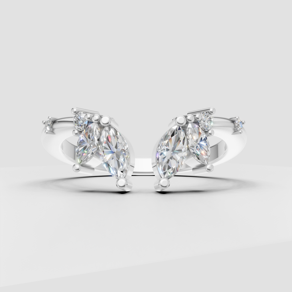 Luxury open gap wedding ring with marquise and round cut diamonds