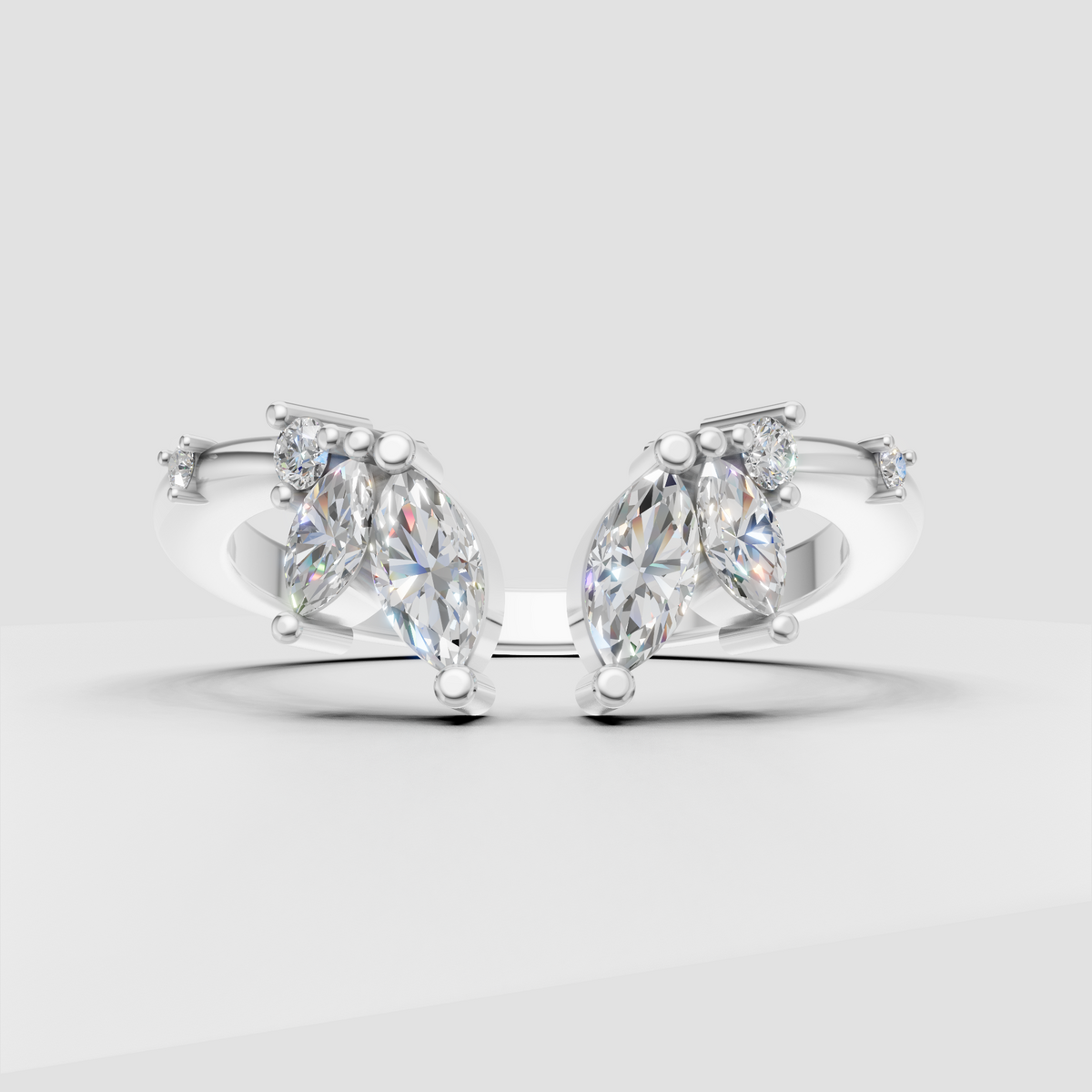 Luxury open gap wedding ring with marquise and round cut diamonds
