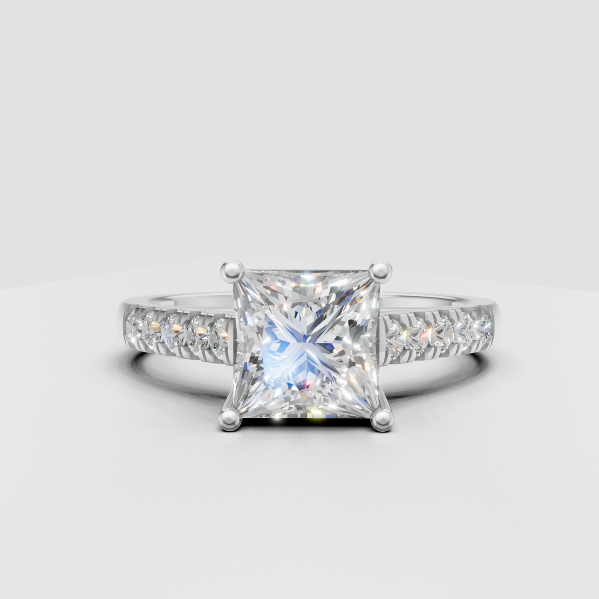 Princess cut center diamond bridal ring