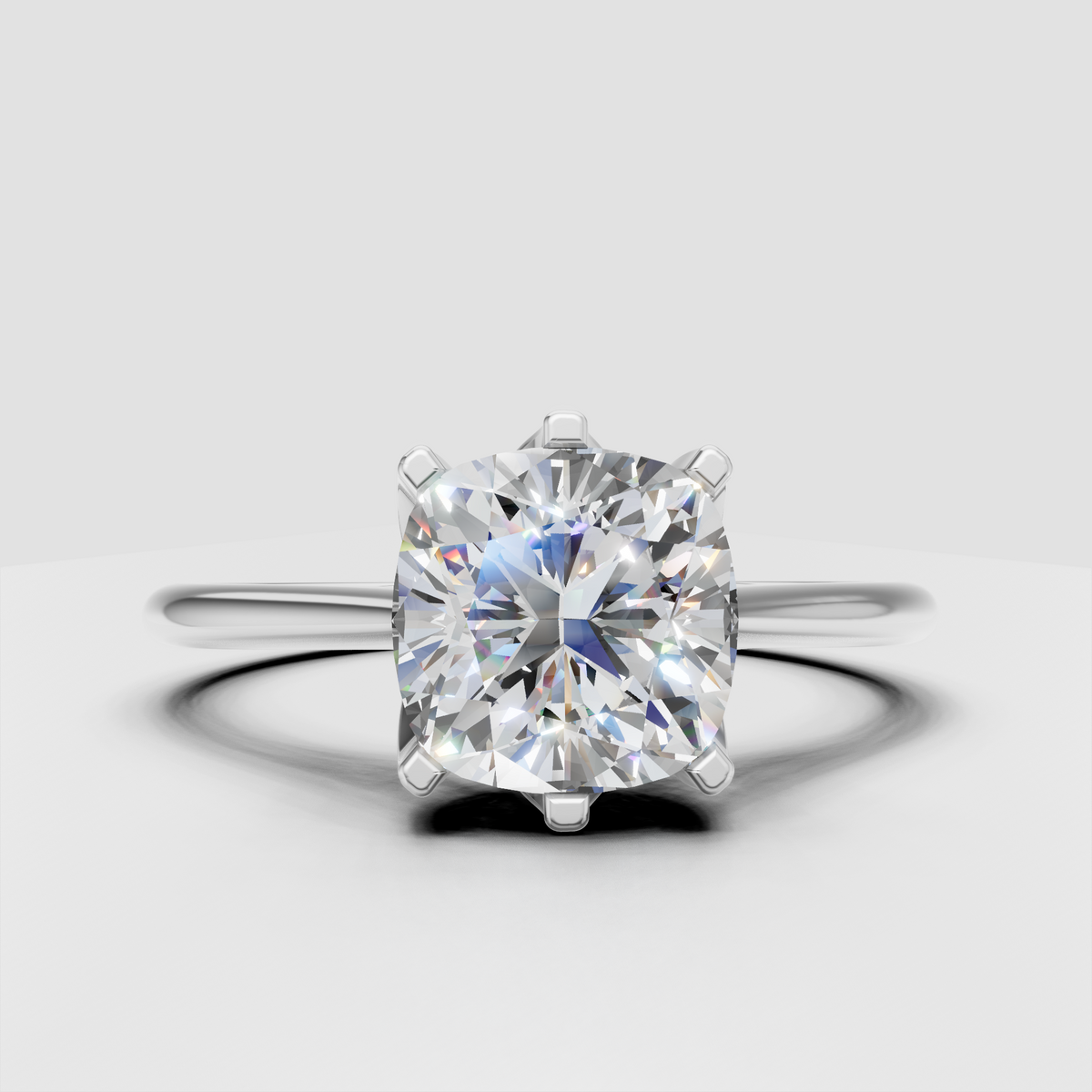 Elegant cushion diamond ring with flowing cathedral shoulders