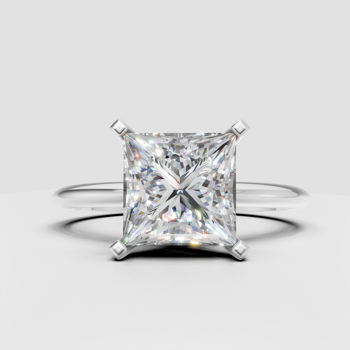 Princess cut diamond engagement ring with smooth polished band