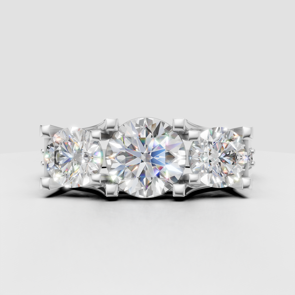 Round brilliant canter diamond engagement ring with two side diamonds