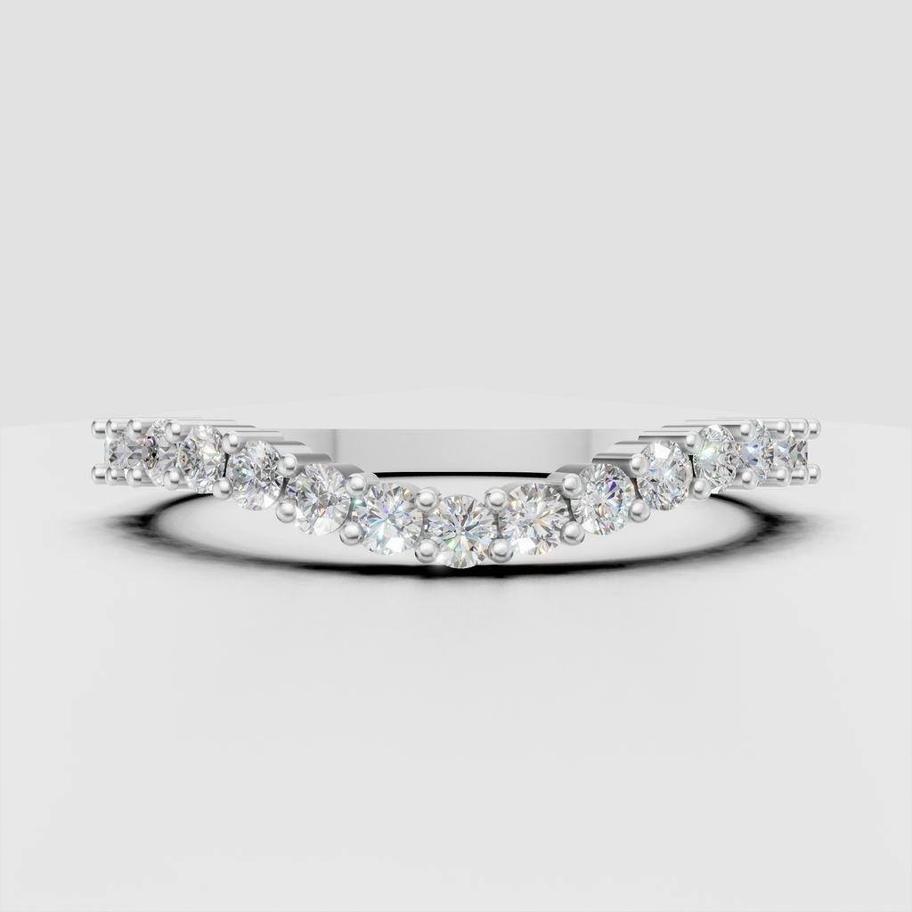 Round diamond half-eternity ring with structured gold detailing
