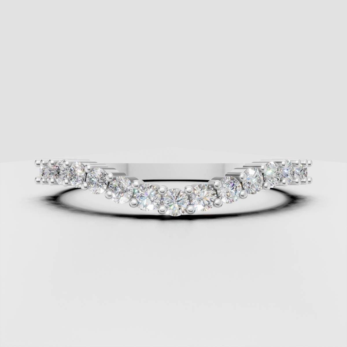 Round diamond half-eternity ring with structured gold detailing
