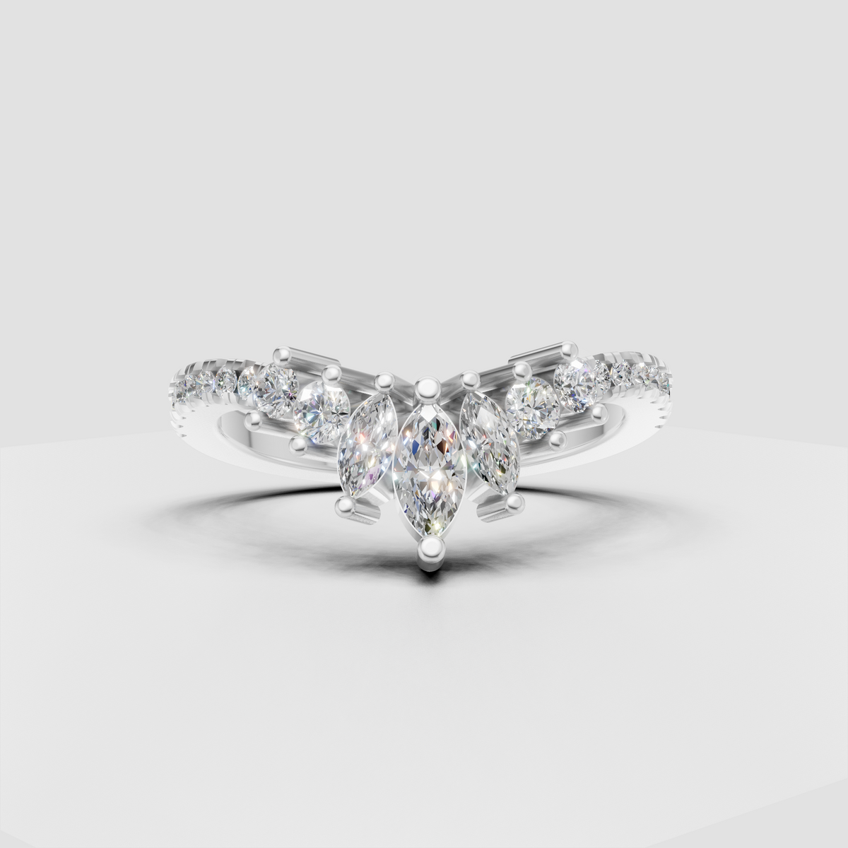 Elegant marquise and round diamond bridal band with curved profile