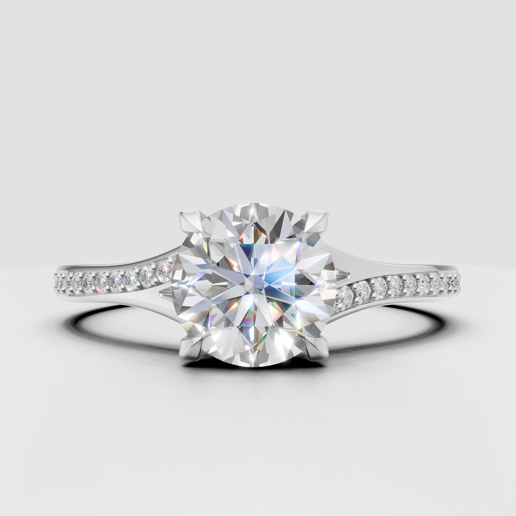 Round canter diamond ring with cathedral-style setting