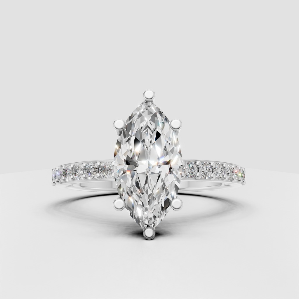 Luxury marquise diamond ring with pave set side stones