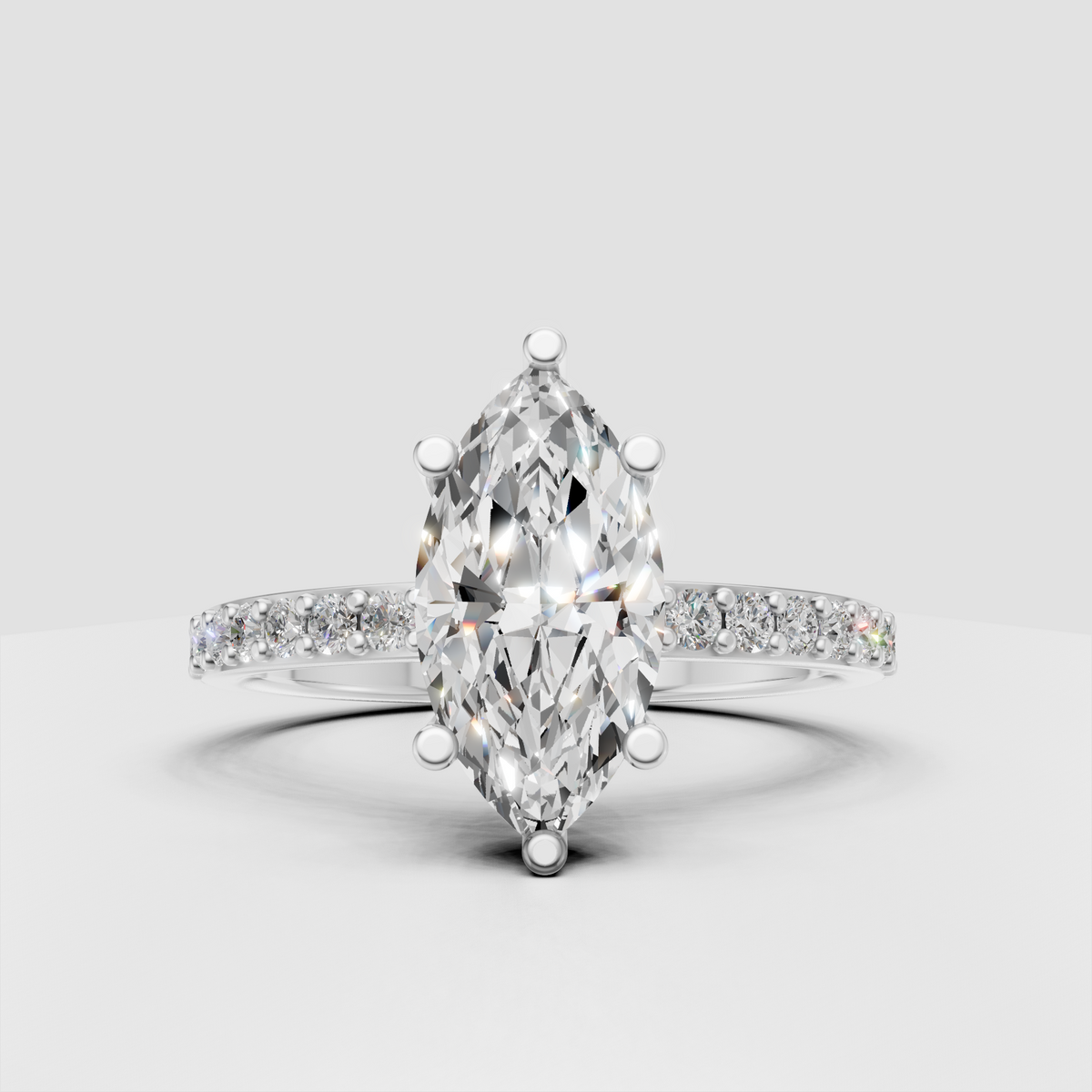 Luxury marquise diamond ring with pave set side stones