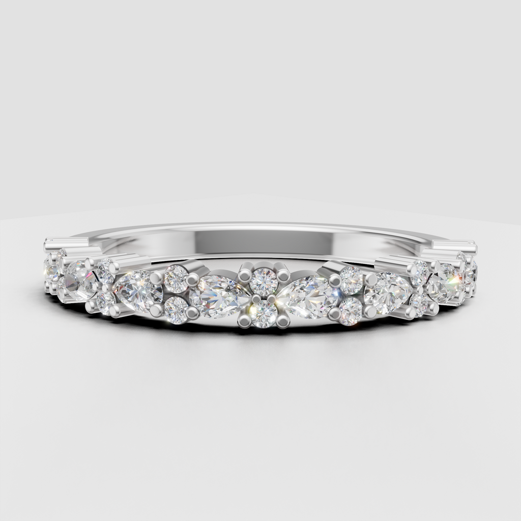 Luxury round and pear diamond wedding band with polished gold band